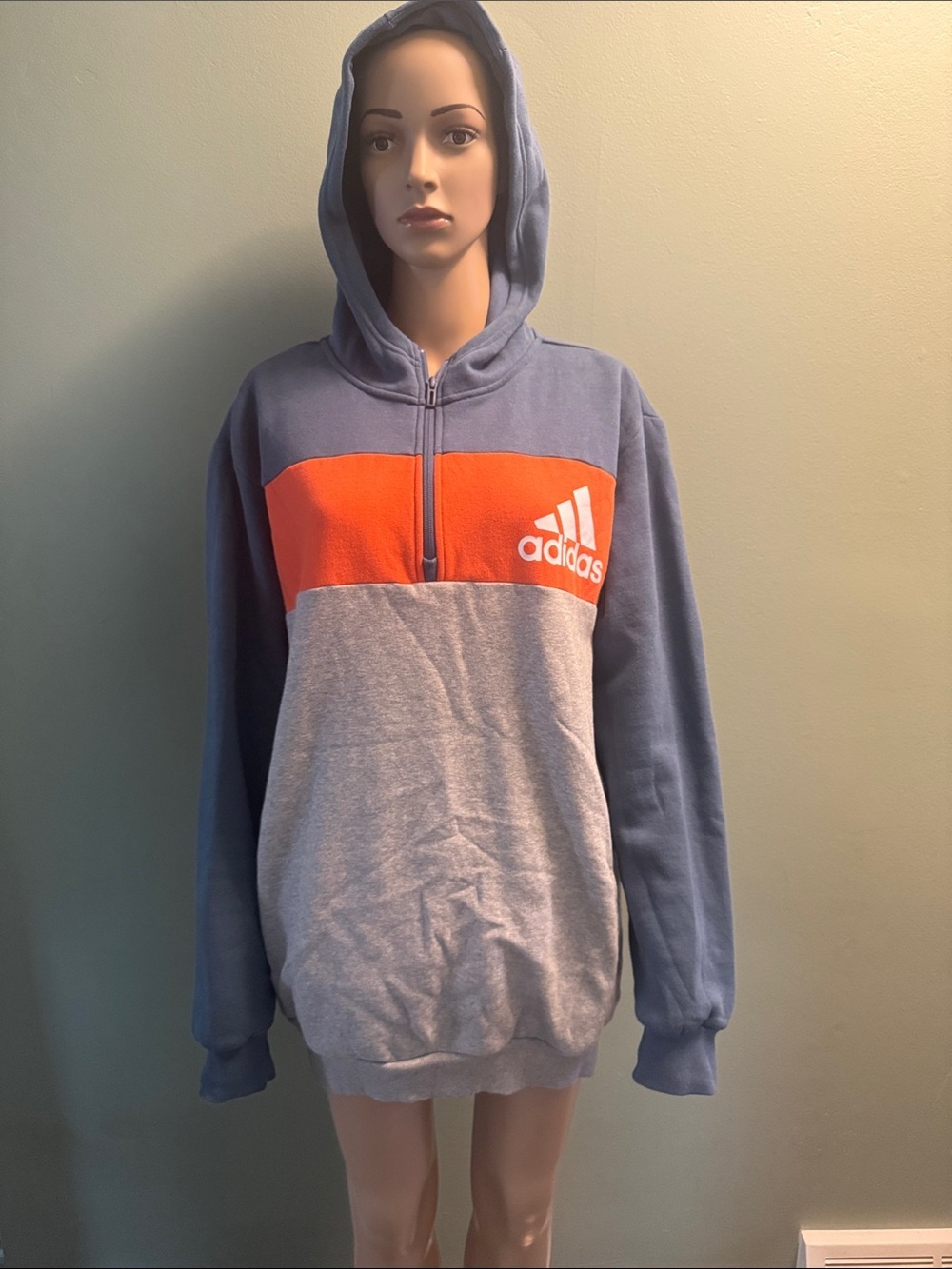 adidas Colorblock Half-Zip Hoodie in Blue, Orange & Light Gray